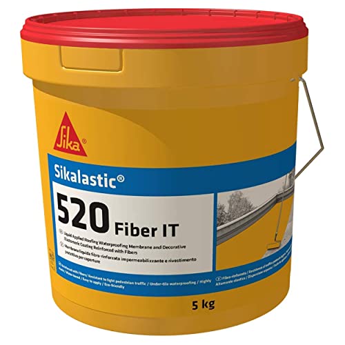 Sika - Sikalastic-520 Fiber IT, Rosso, Rivestimento Membrana Liquida Impermeabilizzante, monocomponente, applicata a freddo, resistente ai raggi UV, 5kg