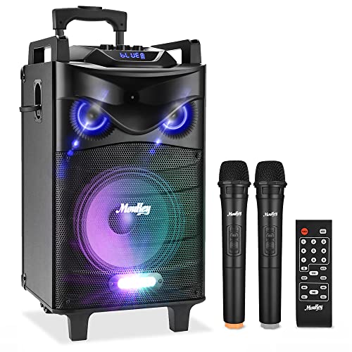 Sistema PA Audio Portabile Moukey Ricaricabile Bluetooth Altoparlante Amplificato 200 Watt Impianto Karaoke Natale con ingressi USB TF MP3, 2 microfoni, telecomando, 12  -MTs12-1