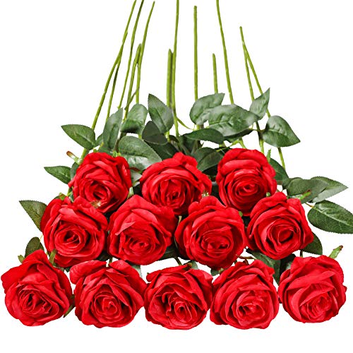 Tifuly 12 Pezzi Rose Artificiali, realistica Singola a Gambo Lungo Rosa Finta, Bouquet da Sposa da Sposa in Seta per Decorazioni da Ufficio in casa per Feste in Giardino