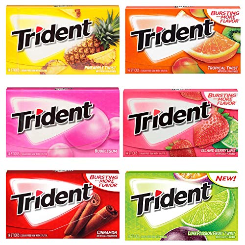 Trident Sugar Free Six Variety Flavour Chewing Gum con Xilitolo 14 bastoncini 39g (2 di ciascuno)
