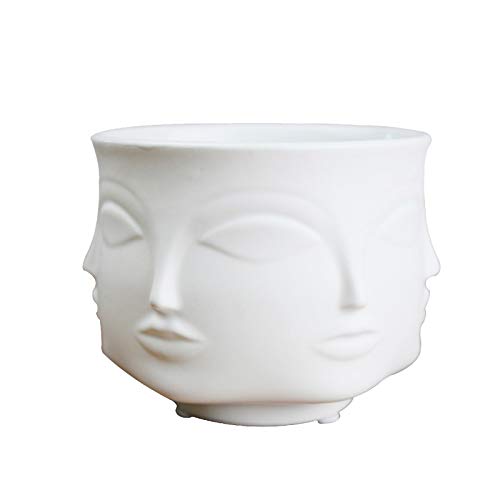 Vaso in ceramica bianca, design con facce, piccolo, per piante gras...