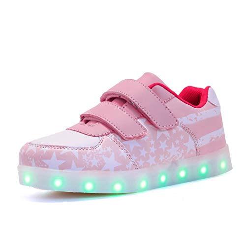 Voovix Bambini LED Light-up Scarpe con Telecomando Low-Top Lampeggiante Sneakers con Luci per Ragazze e Ragazzi(Rosa X,EU28)
