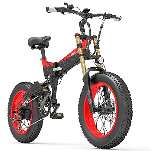 X3000plus-UP Bicicletta elettrica pieghevole per uomo e donna, mountain bike da 20 pollici, ammortizzatori pneumatici forcella anteriore (Red, 14.5Ah)