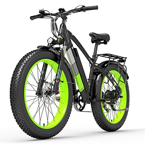 XC4000 Bicicletta elettrica servoassistita per adulto, mountain bike da 26 pollici con pneumatici grassi, forcella ammortizzata bloccabile (Green, 15Ah)