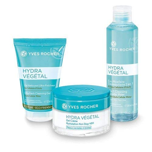 Yves Rocher Hydra Végétal, set regalo per donne con pelle normale, con Eau Micellaire, gel detergente e crema idratante, idea regalo per donne