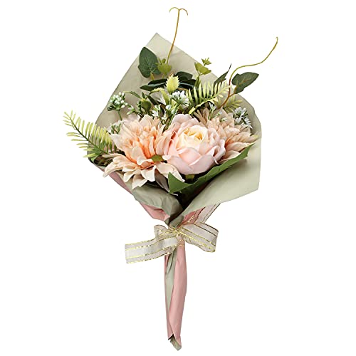 1 confezione di fiori artificiali bouquet di fiori avvolti con rose finte, crisantemi, decorazione per matrimoni, decorazioni floreali in seta, centrotavola per la casa, regalo di fiori