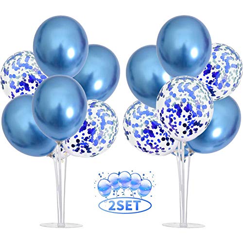 2 Pezzi Supporto Palloncino Balloon Tree Kit,Trasparente cremagliera e 16pcs Palloncini,per Feste di Compleanno e Decorazioni di Nozze Palloncini Decorazioni per Feste e Natale (blu)