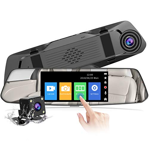 2022 Nuova Versione CHORTAU Telecamera per Auto da 4,8 pollici Touchscreen Full HD 1080P Grandangolare, Telecamera Posteriore impermeabile, Dashcam con Sistema di Monitoraggio Inverso