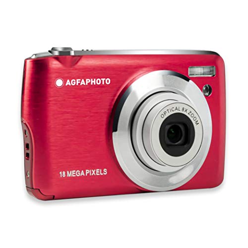 AGFA PHOTO Realishot DC8200 - Fotocamera digitale compatta Cam (18 MP, video Full HD, schermo LCD da 2,7 , zoom ottico 8X, batteria al litio e scheda SD da 16 GB), rosso