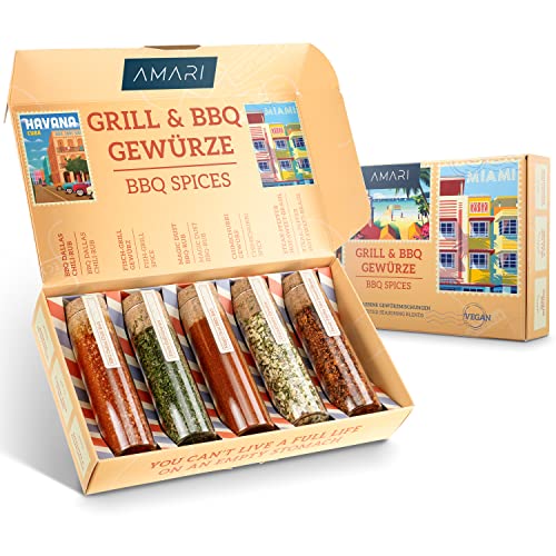 AMARI  Set Spezie Barbecue e Griglia – 5 Spezie Squisite per il Barbecue Set Regalo – Rub BBQ