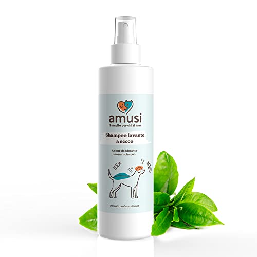 Amusi Shampoo a Secco per Cani 250ml Made in Italy , Shampoo per cani spray senza risciacquo , ipoallergenico