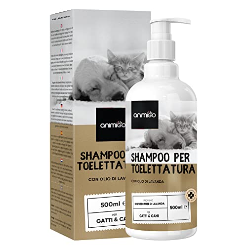 Animigo Shampoo per Cani e Gatti 500ml - per Cattivi Odori, Pelo & Cute - Shampoo Cane & Gatto per Pelli Sensibili con Olio di Cocco e di Lavanda - Shampoo Cani e Gatti Ipoallergenico e Senza Alcool