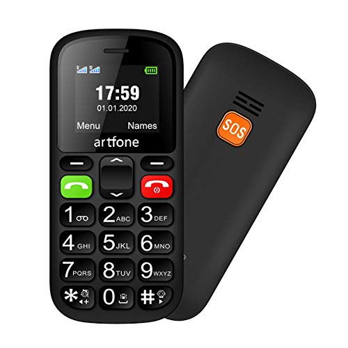 artfone CS181 Telefono Cellulare per Anziani con Tasti Grandi | Funzione SOS | 1.77  Display | Doppia SIM | Chiamata Rapida | Torcia | Radio FM Suono Alto | 1000mAh Batteria | Fotocamera, Noir