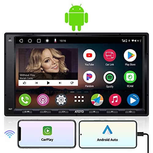 ATOTO A6 PF 7  Autoradio 2 DIN Android, Wireless CarPlay e Android Auto, Mirror link, Doppio Bluetooth, Internet con Tethering WiFi BT USB, Retrovisione in Tempo Reale, SWC, 2G+32GB, A6G2A7PF