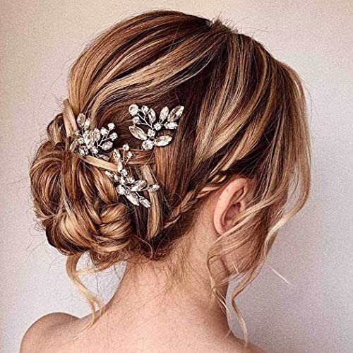 Aukmla - Forcine per capelli, accessori da sposa, in argento, con cristalli, per donne e ragazze (confezione da 3)