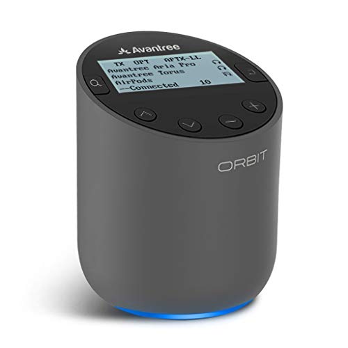 Avantree Orbit Bluetooth 5.0 Trasmettitore Adattatore Audio TV con Display LCD, Doppia Antenna a Lunga Portata, Pronta per Netflix Prime, aptX a Bassa Latenza per 2 Cuffie, Collegamento Soundbar