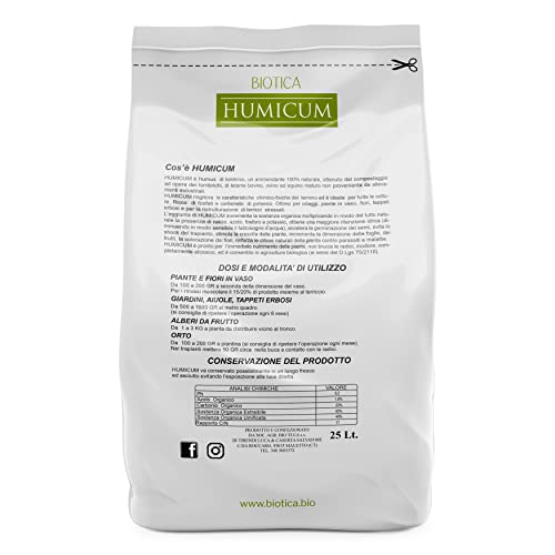 BIOTICA Humus di lombrico HUMICUM - 25 Litri - Fertilizzante 100% N...