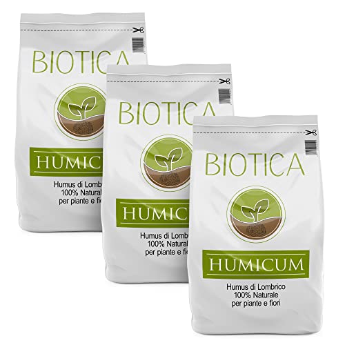 BIOTICA Humus di lombrico HUMICUM - 3 Sacchi da 25 Litri - Fertiliz...