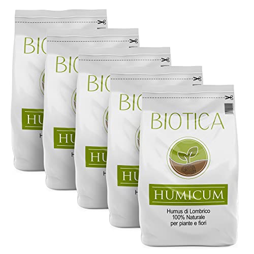 BIOTICA Humus di Lombrico HUMICUM - 5 Sacchi da 50 Litri - (100 kg) - Fertilizzante 100% Naturale