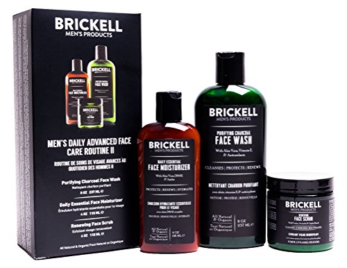 Brickell Men s Set per la cura quotidiana del viso - Detergente viso al carbone attivo + Crema esfoliante + Lozione idratante per il viso - Naturale e Organica