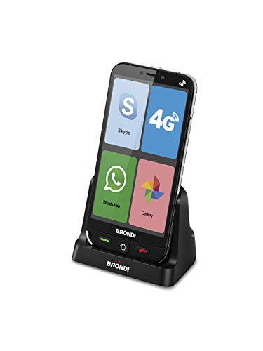 Brondi Amico Smartphone 4G Telefono Cellulare per Anziani GSM DUAL SIM con Tasti Grandi, Funzione SOS, Controllo Remoto, Volume Alto, Nero