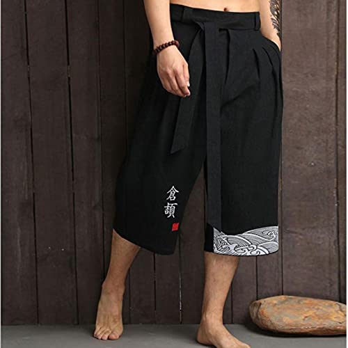 BXing Kimono Pantaloni Corti di Lino da Uomo Pantaloni Lunghi Larghi da Yoga Pantaloni da   Allenamento Bushido Estivi Pantaloni Taekwondo