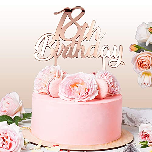 Cake Topper 18 Anni per Torta Festa Compleanno 18 Anni Ragazza | Addobbi e Decorazioni Auguri Anniversario con Numero | Idea Regalo Birthday Torta Decorativa Diciottesimo (Rosa Gold)