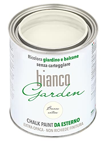 CHALK PAINT Pittura Speciale PER ESTERNI Bianco Antico - biancoGarden - Ricolora giardino e balcone SENZA CARTEGGIARE e SENZA FINITURA (1 Litro)
