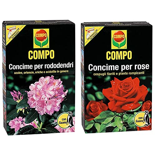 Compo Concime Rododendri con Guano 4x3 kg, 9.4 x 18.3 x 32 cm & Concime per Rose con Guano, Ideale anche per Cespugli Fioriti e Rampicanti, 1 Kg 1275112005