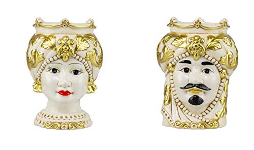 Coppia teste di moro regina e re in ceramica siciliana harmony deco...