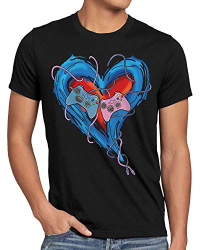 CottonCloud Gamer Love T-Shirt da Uomo Video Gioco partenariato Amore, Dimensione:S, Colore:Nero