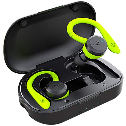 Cuffie Bluetooth APEKX True Wireless con custodia di ricarica Audio stereo impermeabile IPX7 Microfono incorporato in-ear Bassi profondi per lo sport Running Verde
