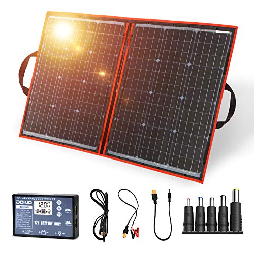 DOKIO Kit Pannello Solare Pieghevole Portatile 100W 18V Monocristallino con uscita USB controller solare per ricarica batteria 12v