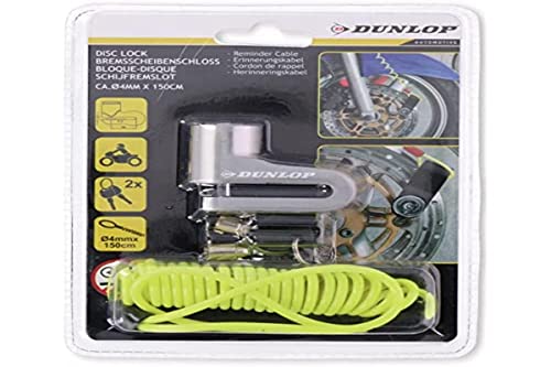 Dunlop Automotive Lucchetto per Disco del Freno per Moto, Diametro 4 mm, con Cavo di promemoria, 1,5 m, per Moto e Bicicletta