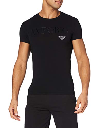 Emporio Armani Underwear Crew Neck T-Shirt Essential Megalogo, Maglietta da Uomo, Nero, M