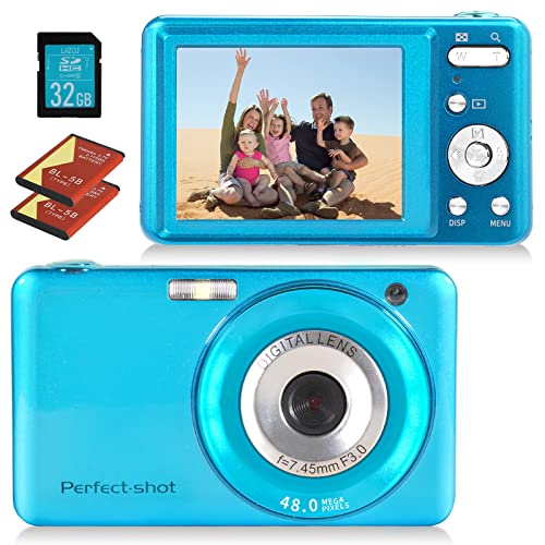 Fotocamera digitale – 1280P FHD 48 MP Mini videocamera con scheda SD da 32 GB, display LCD da 2,7 pollici, fotocamera compatta ricaricabile per bambini, adolescenti, fotografia principianti