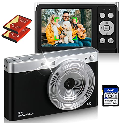 Fotocamera digitale, Autofocus Vlogging Fotocamera FHD 4K 50MP Fotocamera Compatta con Schermo 2,88  , Zoom 16x e Scheda SD 32 GB, Mini Fotocamera Portatile per Bambini Adulti Fotografia Principianti