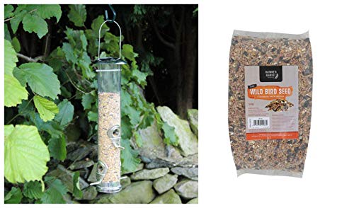 Garden Mile - Mangiatoia per uccelli con 1 kg di mangime per uccelli, semi da appendere, mangiatoia per uccelli, per esterni, giardino, cortile, uccelli selvatici, cibo fauna selvatica