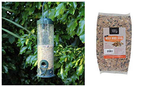 Garden Mile - Mangiatoia standard per uccelli, con sacchetto da 1 kg di mangime per uccelli, semi da appendere, per esterni, giardino, patio, uccelli selvatici, cibo selvatico