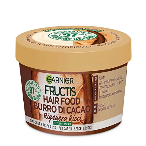 Garnier Fructis Hair Food Burro di Cacao Rigenerante, Maschera per Capelli Secchi e Ricci, 97% di Ingredienti di Origine Naturale, Senza Siliconi, 390 ml