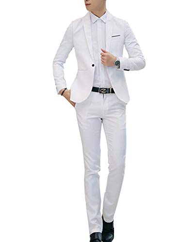 GladiolusA Abito Completo Uomo 2-Pizze Elegante Blazer + Pantaloni Slim Fit Bianca XL