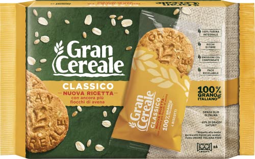 Gran Cereale Classico, Biscotti Integrali con Fiocchi di Avena, Farro e Orzo, Confezione 216 g con 6 Monoporzioni da 4 Biscotti