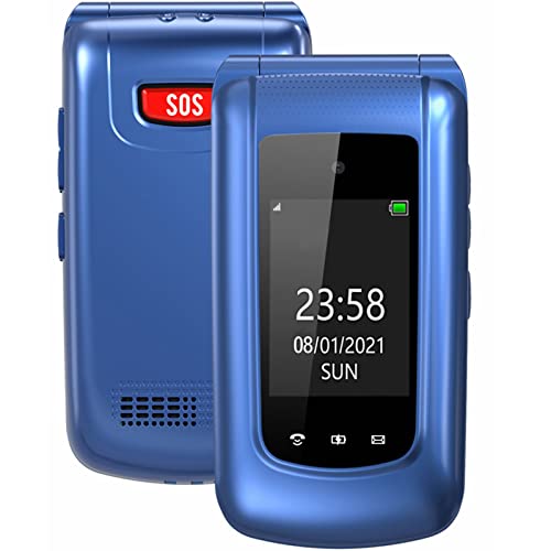 GSM Telefono Cellulare per Anziani,Flip Telefoni Cellulari Tasti Grandi,Volume alto,Funzione SOS, 2.4 +1.77  Doppio display,Pantalla 2.4(Blu)…