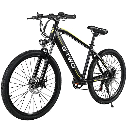 GTWO G2 Mountain Bike elettrica da 27,5 pollici MTB per uomini e donne con batteria al litio rimovibile a 27 velocità di trasmissione (Nero giallo)