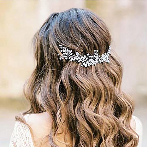 Handcess Fasce per capelli da sposa con perle di cristallo, in argento, accessori per capelli da sposa e damigelle d onore (argento)