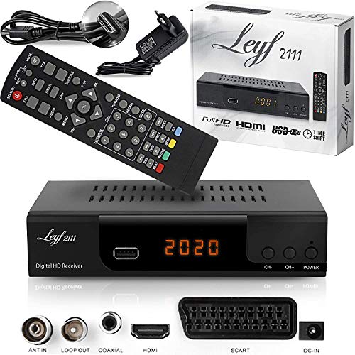 Hd-line LEYF2111 - Decoder Digitale Terrestre DVB T2, Ricevitore TV, Full HD 1080p (HDTV, DVB-C   C2, DVB-T T2, HDMI, SCART, USB 2.0) + cavo HDMI, Nero