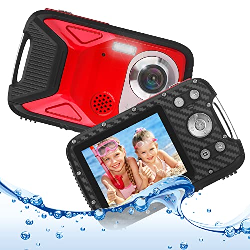 Heegomn Fotocamera digitale impermeabile per bambini, 16MP Full HD 1080P, zoom digitale 8x, videocamera subacquea per adolescenti principianti (Rosso)