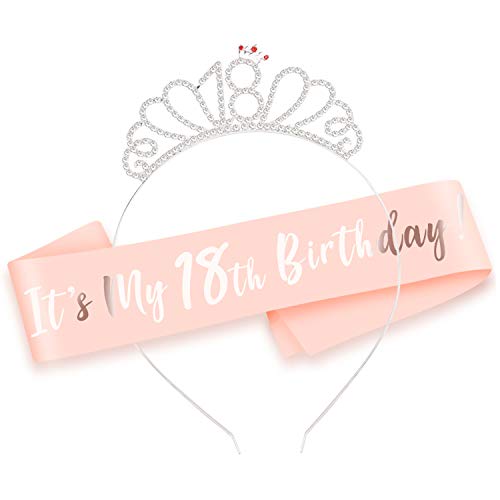 HOWAF Buon 18 ° Compleanno Fascia e Compleanno 18 Tiara cerchietti per Oro Rosa 18 Anni Compleanno Decorazioni Ragazza Donna Regalo di Compleanno