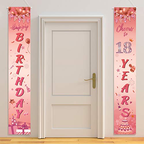 HOWAF Oro Rosa 18 Anni Compleanno Decorazione per Ragazza, Oro Rosa Porta Striscione per 18 Anni Compleanno Addobbi di Porta, 18 Anni Compleanno Interno All aperto Decorazione