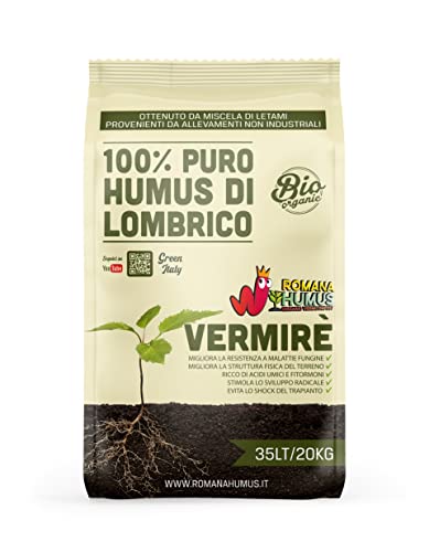Humus di lombrico 20 Kg (35 Litri) - Fertilizzante 100% Naturale italiano, Terriccio Biologico, Concime per Piante, Fiori e Orto